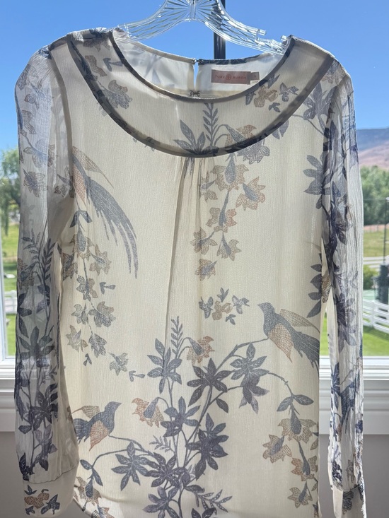 Tory Burch Tops - Tory Burch Cream Blouse with Blue Floral Trim